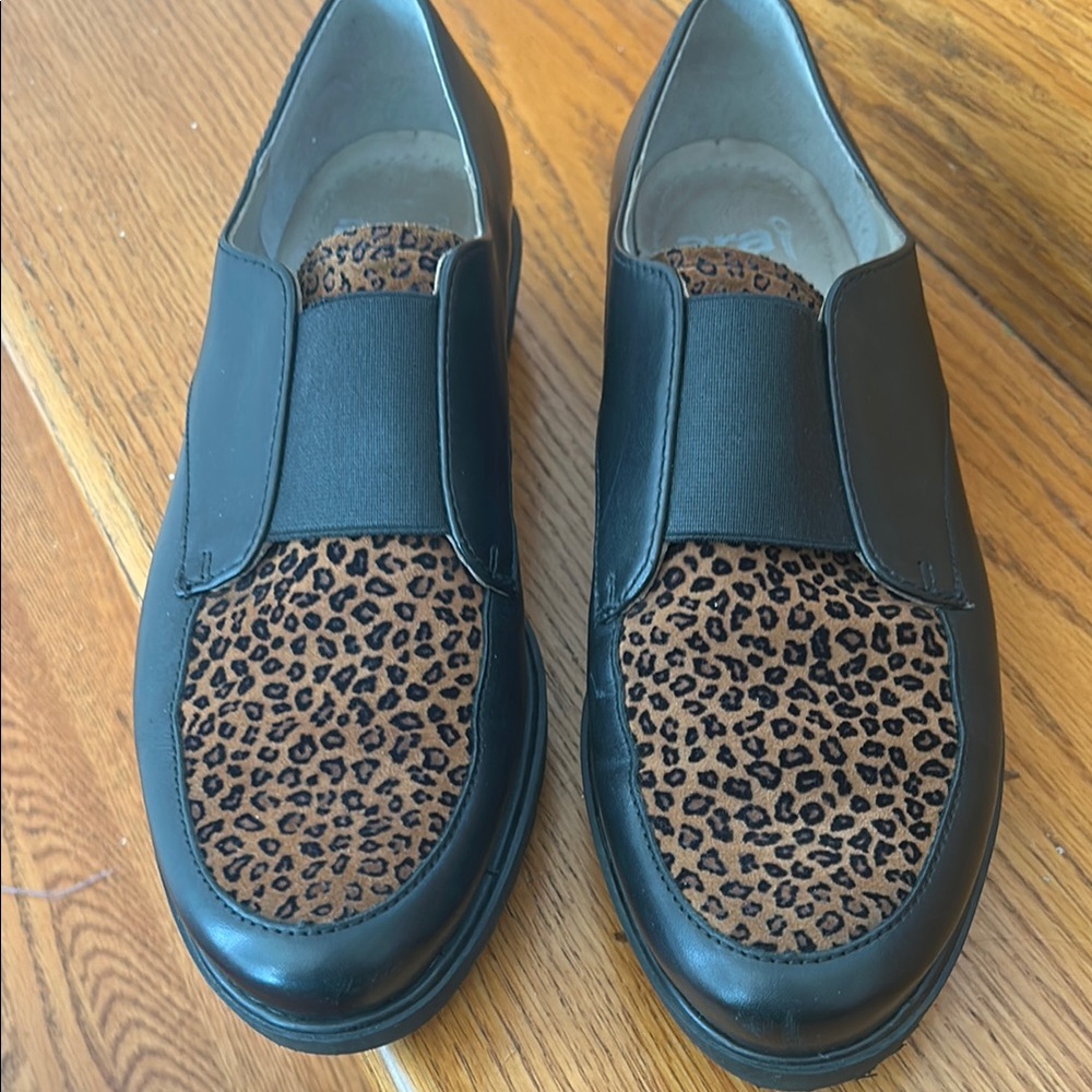 Ara Black and Leopard Print Loafers
